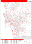 San Diego  Wall Map Red Line Style